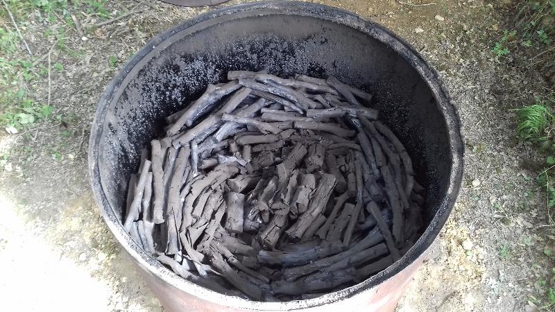 kiln full of finished charcoal