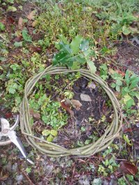 Bushcraft Wreath (4) starting to weave in the Holly.JPG