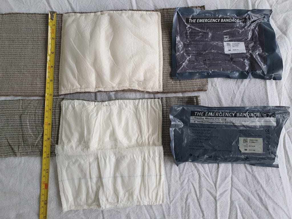 Dressing pad comparrison between 6 inch Israeli top and T3 unfolded below.